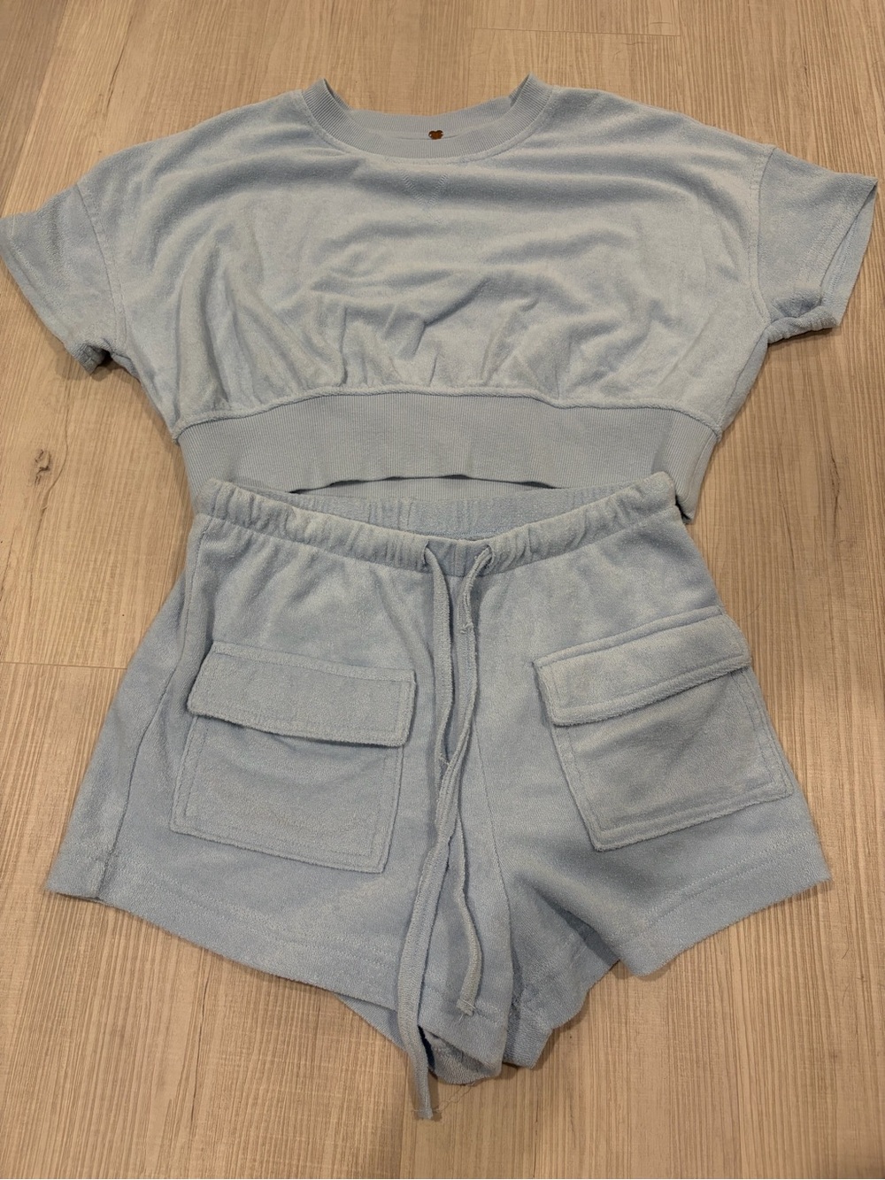 Pacsun Light Blue Terry Cloth Crop Top & Shorts Set